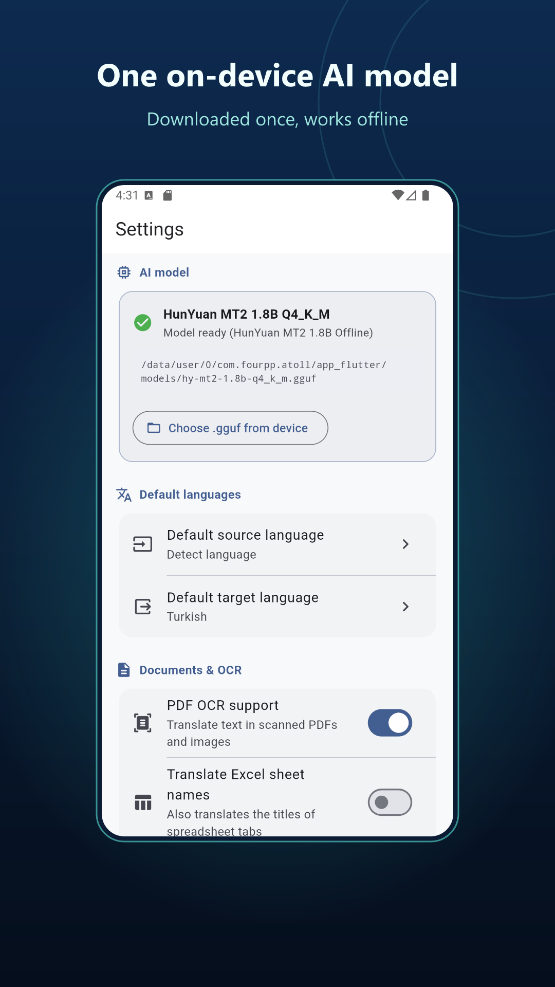 Atoll Android app preferences and settings screen