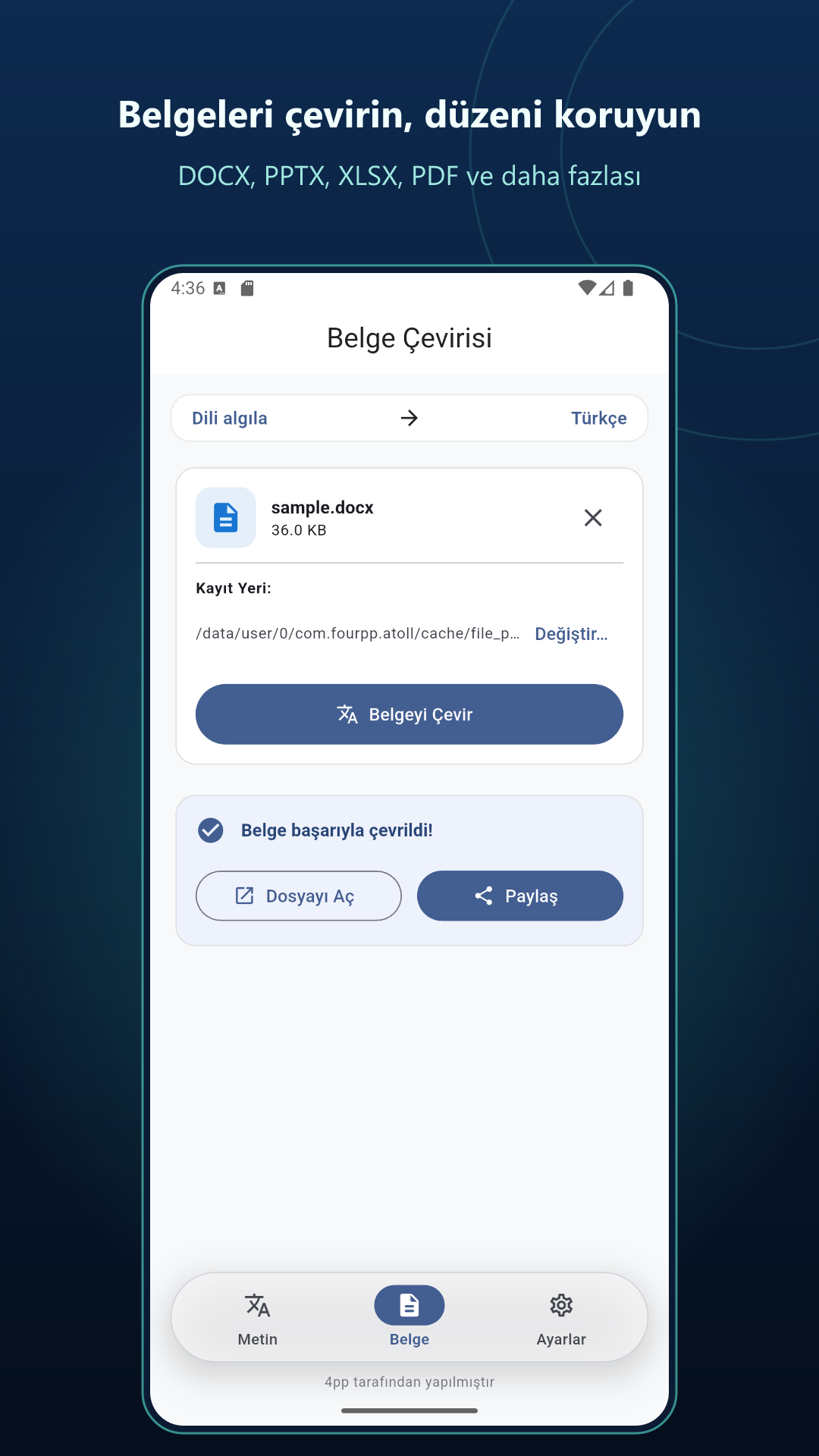 Atoll Android dil seçim ekranı