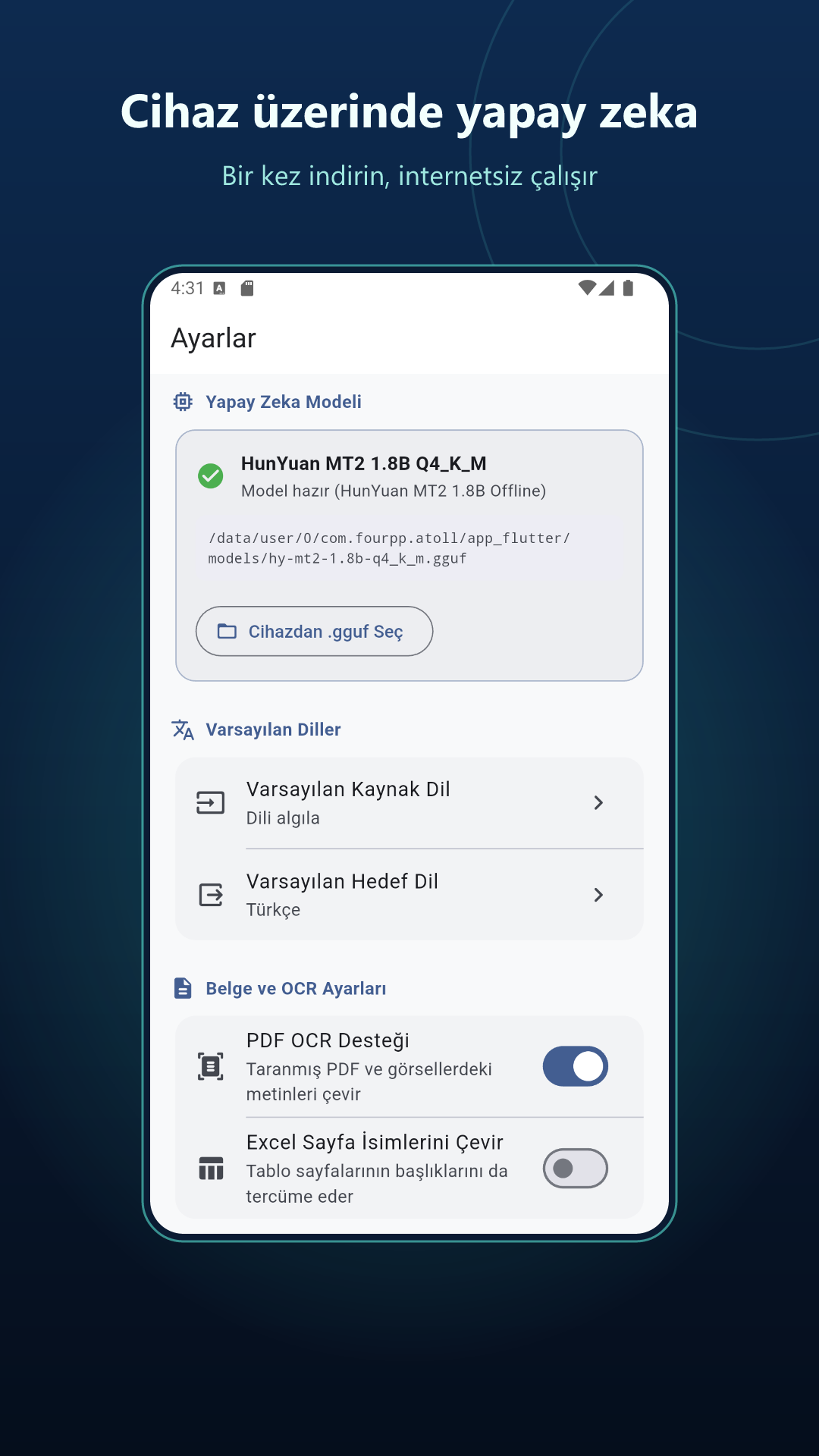 Atoll Android uygulama tercihleri ve ayarlar ekranı
